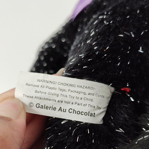 Galerie Au Chocolat Halloween Black Cat Purple Bow Silver Metallic 7.5 x 11" - Picture 6 of 6